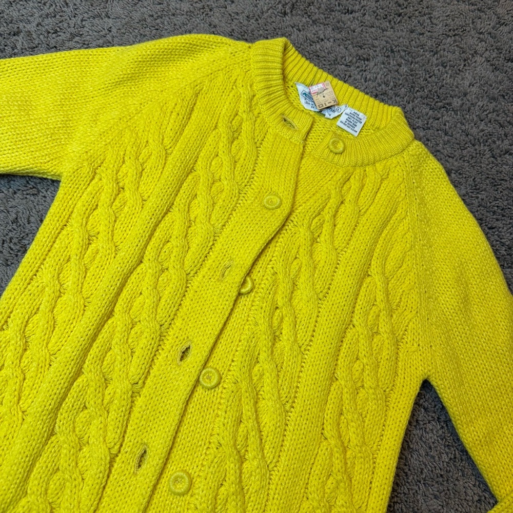 Vintage Yellow Cable Knit Cardigan Sweater Size M Made In Korea For Kmart SW9
